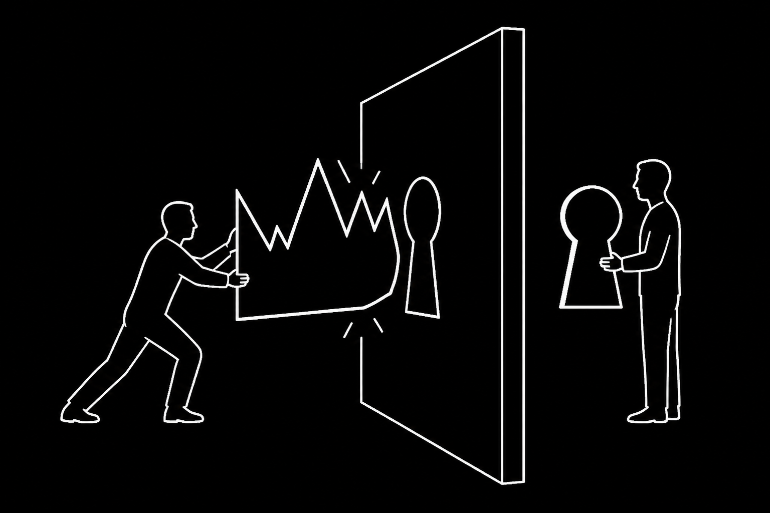 Line art diagram showing an RLS policy as a keyhole that only allows correctly-shaped data access.