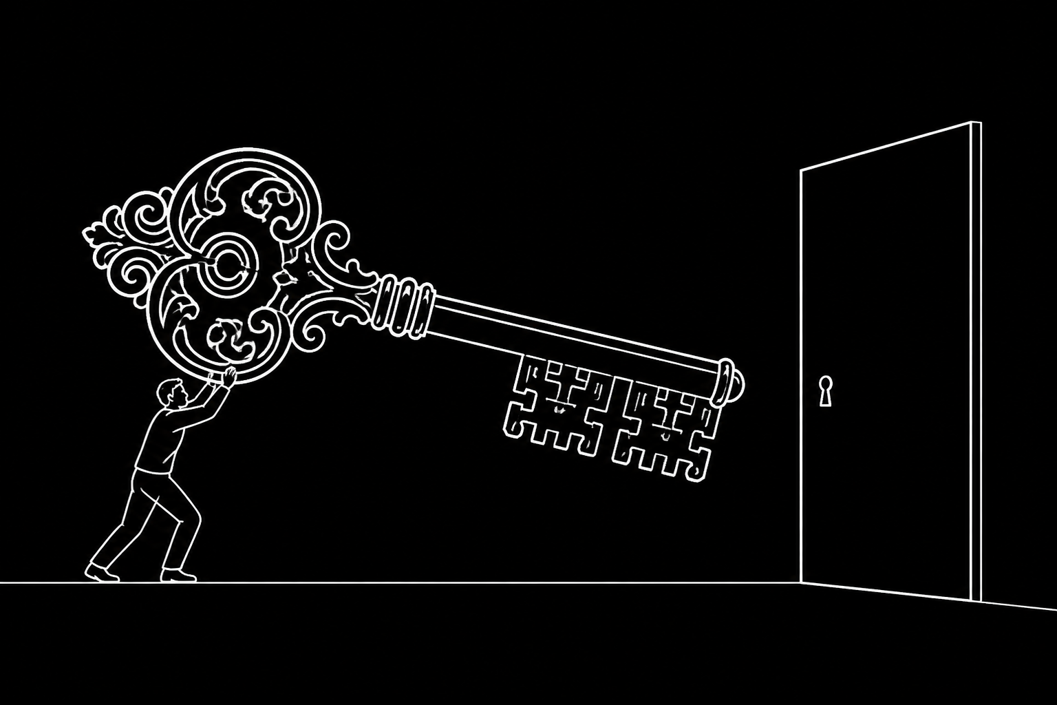 An illustration of a large, heavy key that is too big for the simple lock it is meant to open.