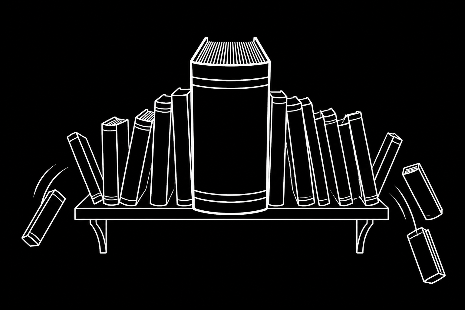 Illustration of a single bloated book pushing other books off a bookshelf, representing cache inefficiency.