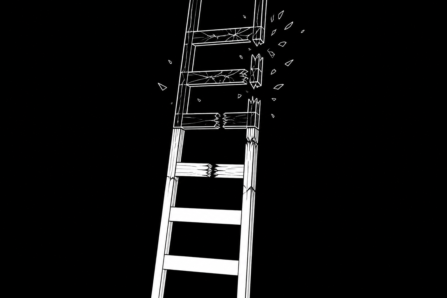 An illustration of a ladder whose rungs get progressively more fragile, representing the increasing irreversibility of certain database changes.