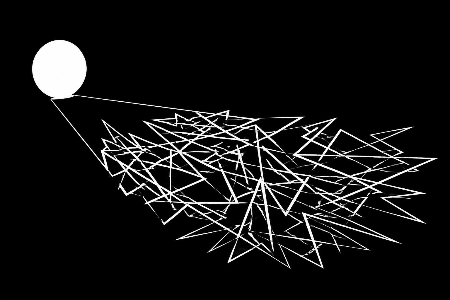 An illustration showing a simple sphere casting a complex, messy shadow, representing the hidden costs of a simple solution.